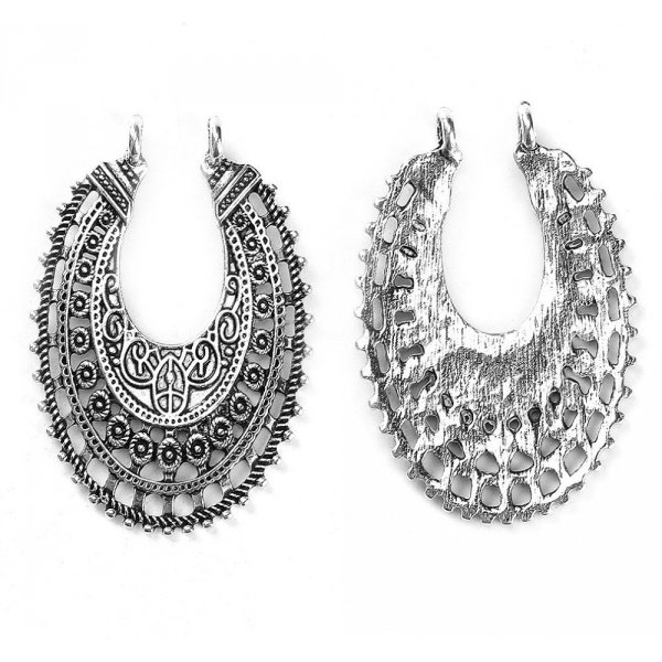 Connectors N&deg;01 Oval Silver Hollow Flowers