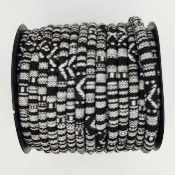 Round spaghetti cord N&deg;01 Black White x 1 meter