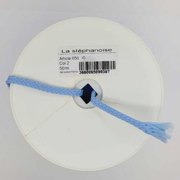 Cordon tress&eacute; 06 mm Bleu ciel x 1 m&egrave;tre