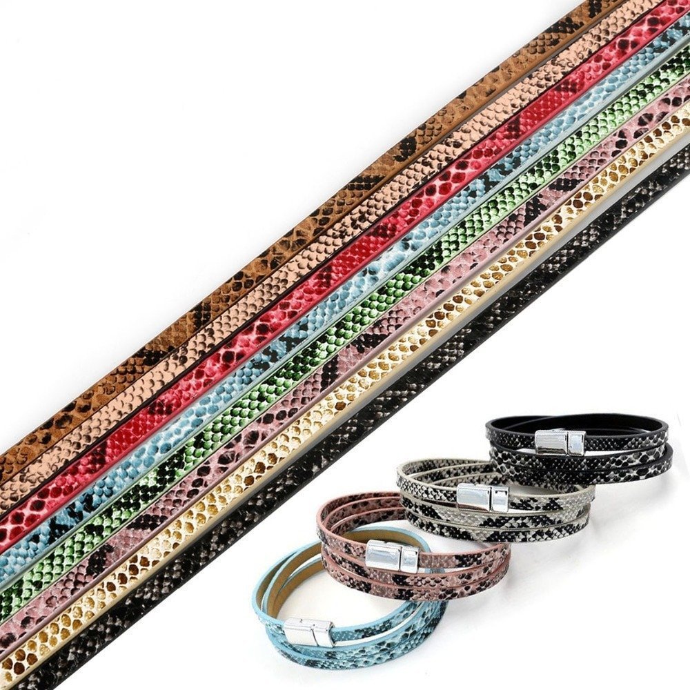 Leather 05 mm Blue snake skin design 1 meter