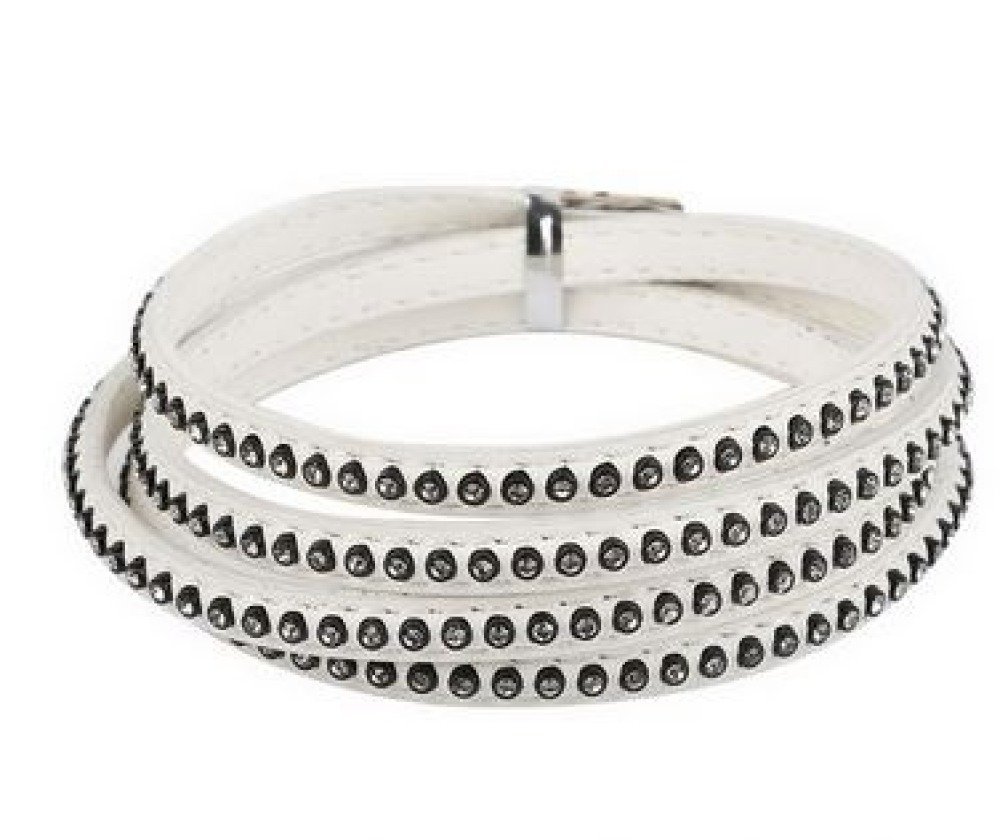 Leather 06 mm White inlaid with rhinestones 1 meter