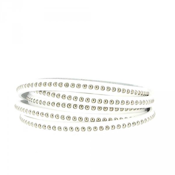 Leather Ball White 06 mm with nickel free ball chain per 20 cm