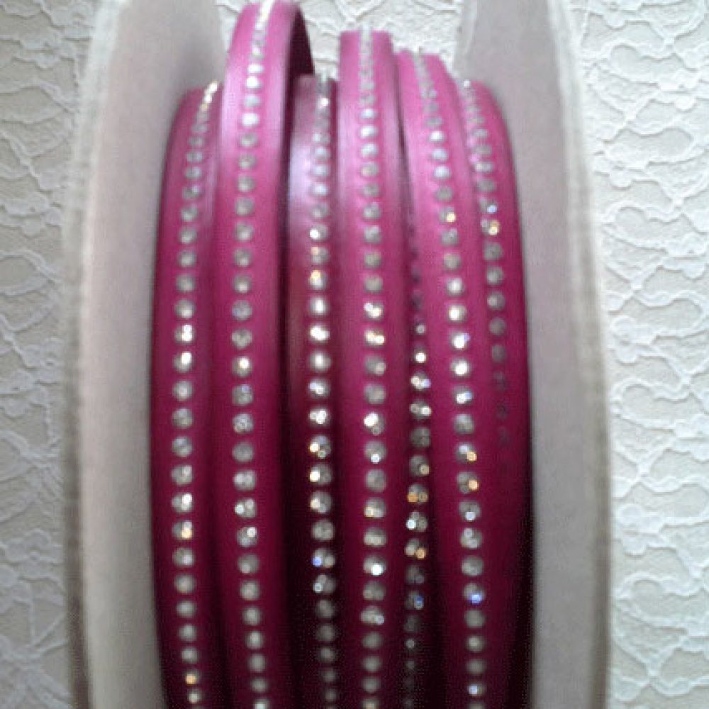 Leather DD-Fuxia of 10 mm Swarovski Strass by 20 cm