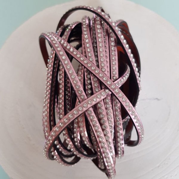 Leather Mirror Pink Metal 06 mm Swarovski Strass by 20 cm