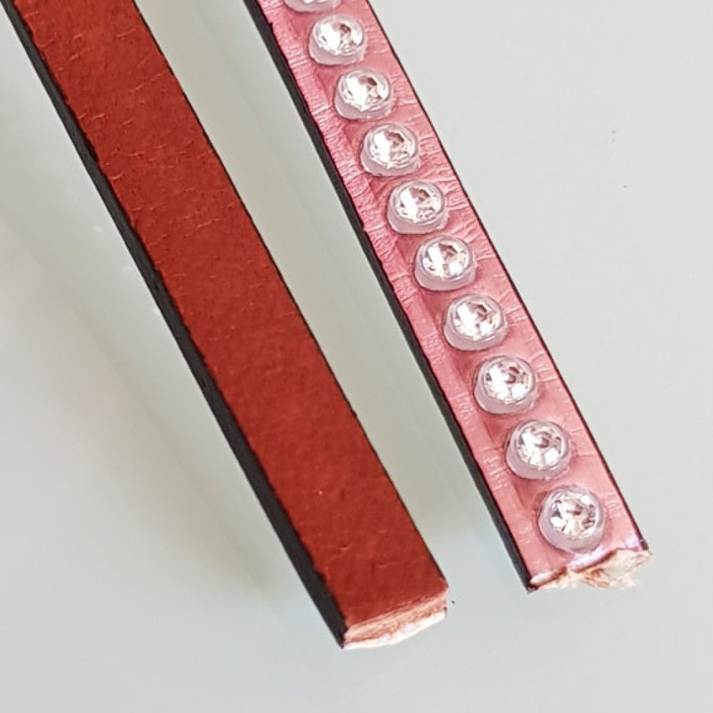 Leather Mirror Pink Metal 06 mm Swarovski Strass by 20 cm