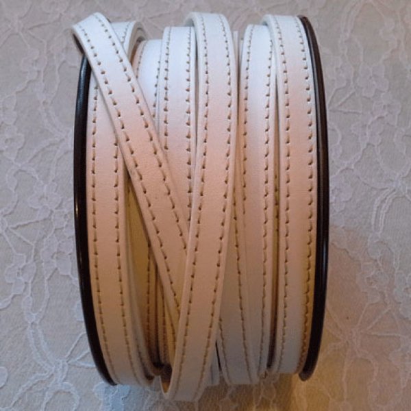 Flat White Calf Leather 10 mm by 20 cm Stitched 2 threads white
