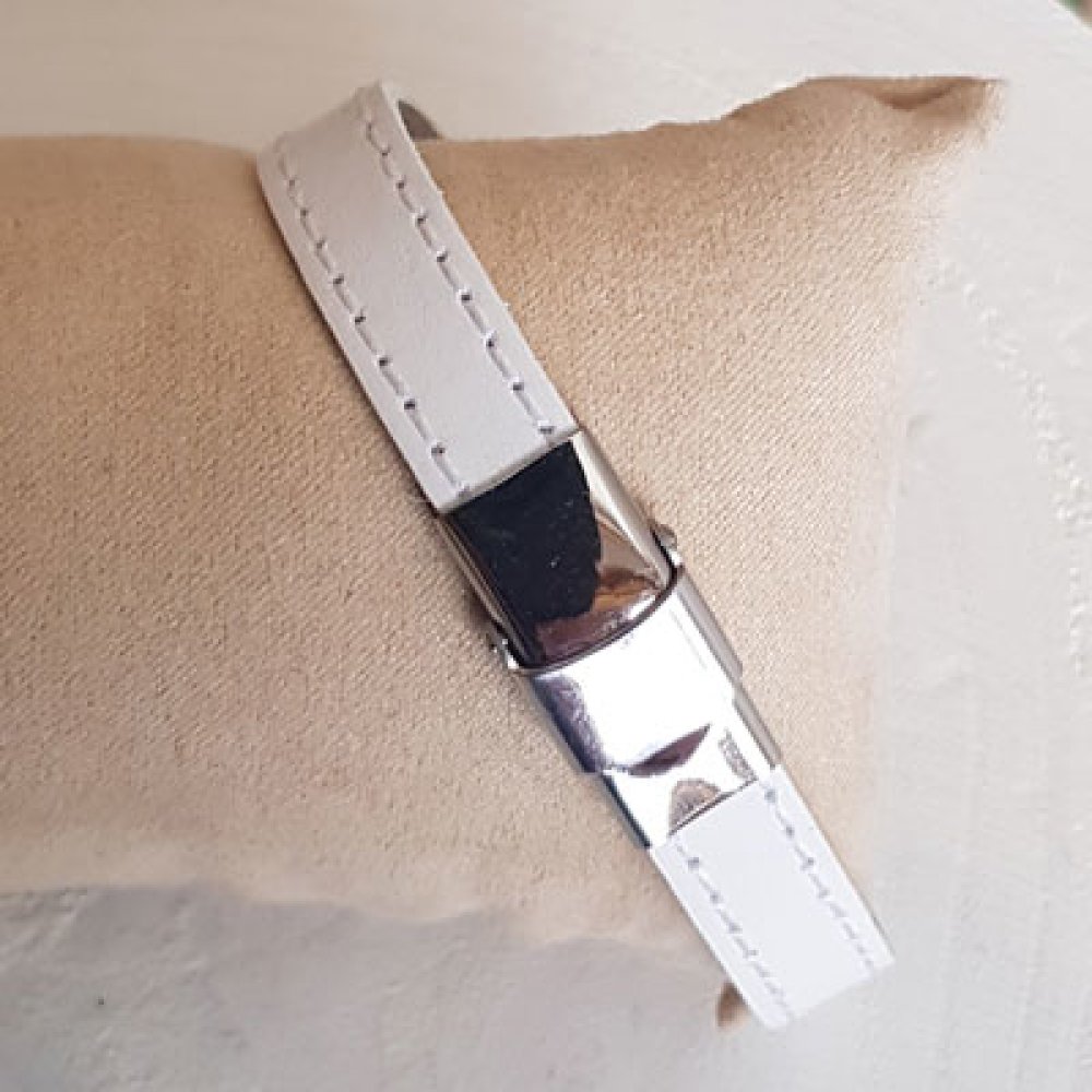 Flat White Calf Leather 10 mm by 20 cm Stitched 2 threads beige