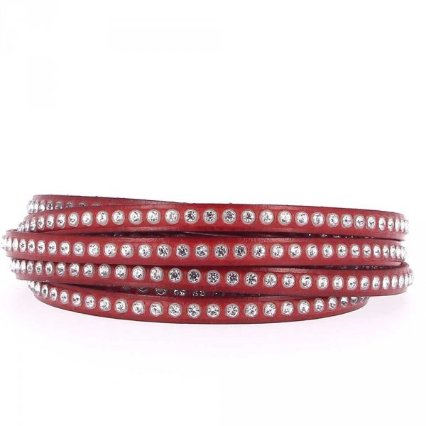 Red Leather 06 mm Swarovski Strass by 20 cm