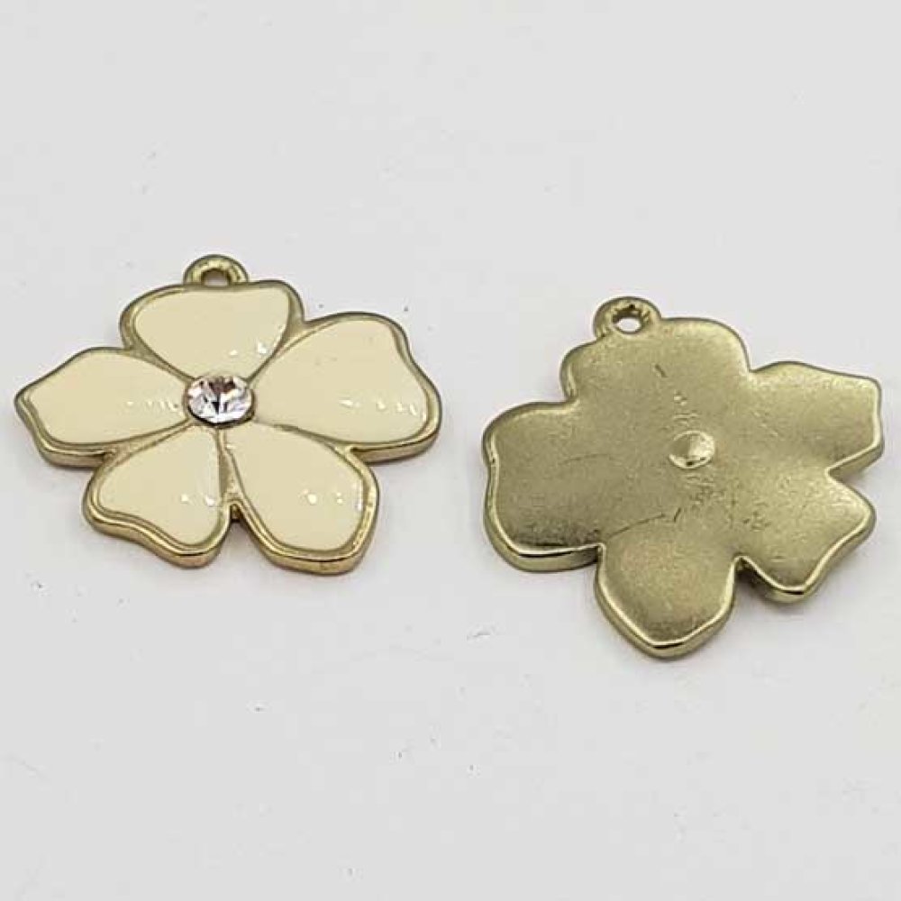 Enameled Metal Flower 25 mm Ivory