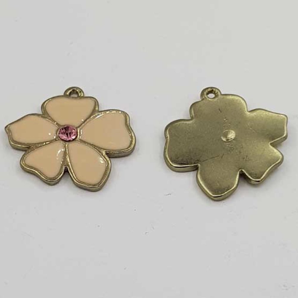 Enameled Metal Flower 25 mm Cream