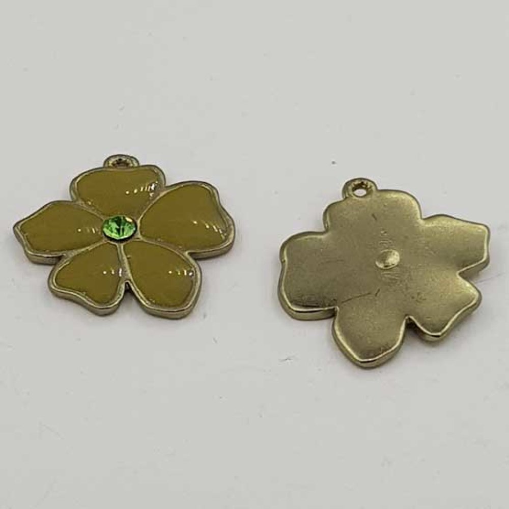 Enameled Metal Flower 25 mm Khaki