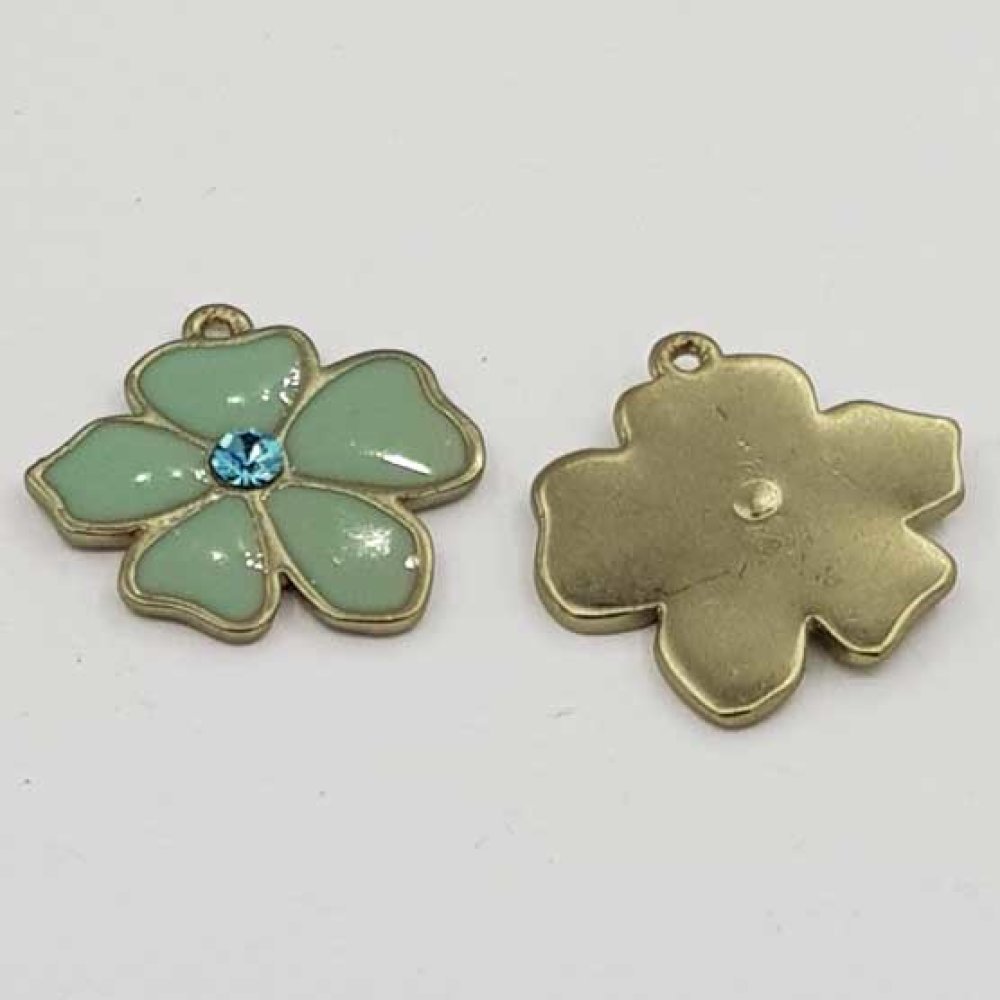 Enameled Metal Flower 25 mm Green