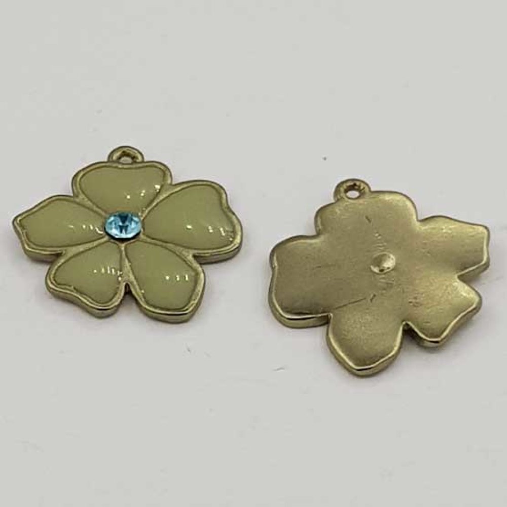 Enameled Metal Flower 25 mm Light Green