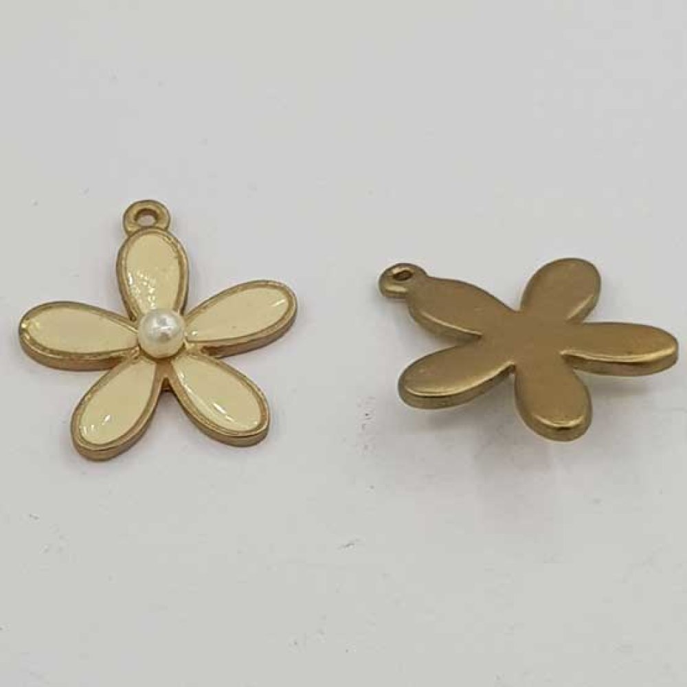 Enameled Metal Flower 26 mm Ivory