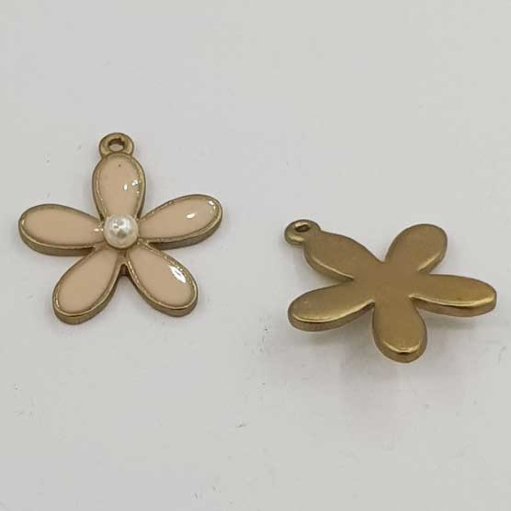 Enameled Metal Flower 26 mm Cream