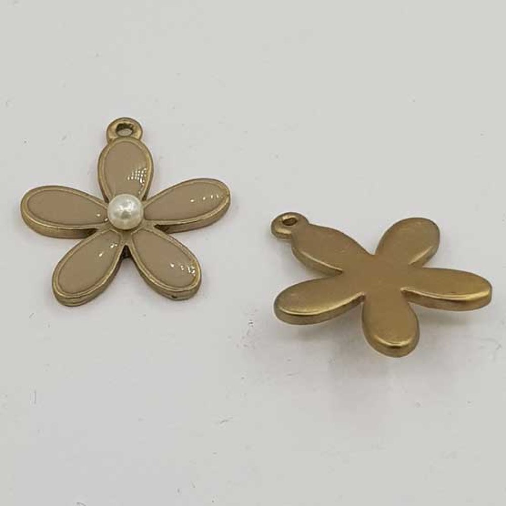 Enameled Metal Flower 26 mm Grey