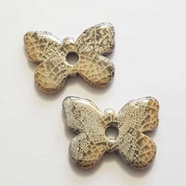Grand papillon en c&eacute;ramique &eacute;maill&eacute;e effet craquel&eacute;