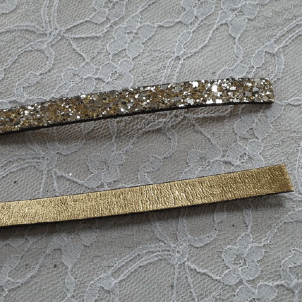 Golden glitter lanyard 06 mm lined with leather by 20 cm