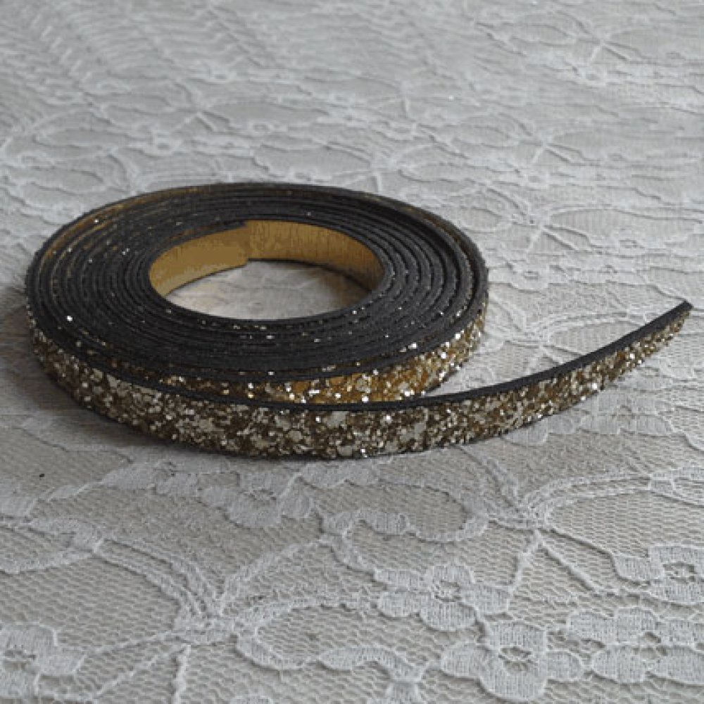 Golden glitter lanyard 06 mm lined with leather by 20 cm