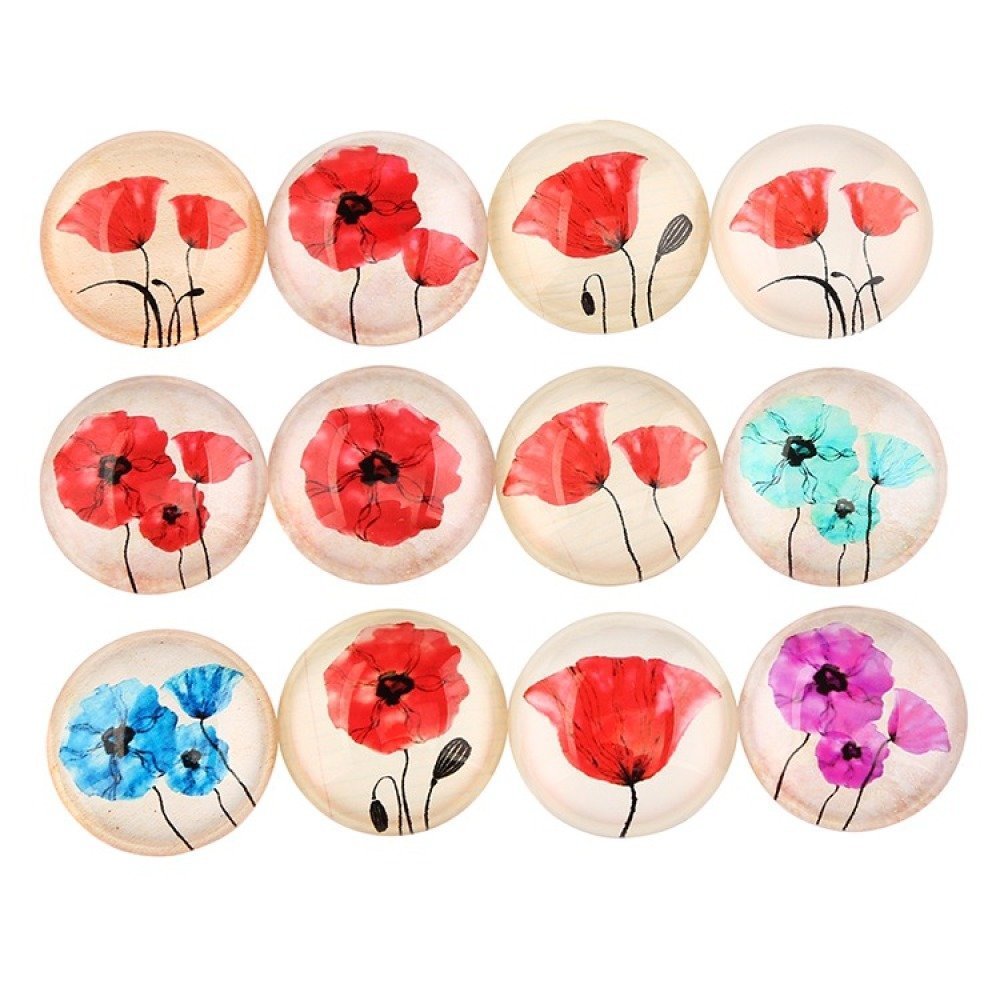 Lot 20 round glass cabochons 25 mm Poppy flower