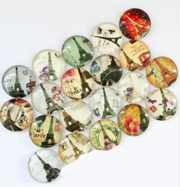 Lot 20 round glass cabochons 25mm Eiffel Tower 02 mixed Glass cabochon 