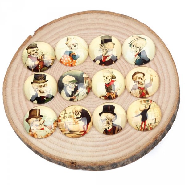 Lot 20 round glass cabochons 25mm Old Man Skeleton mixed Glass cabochon 