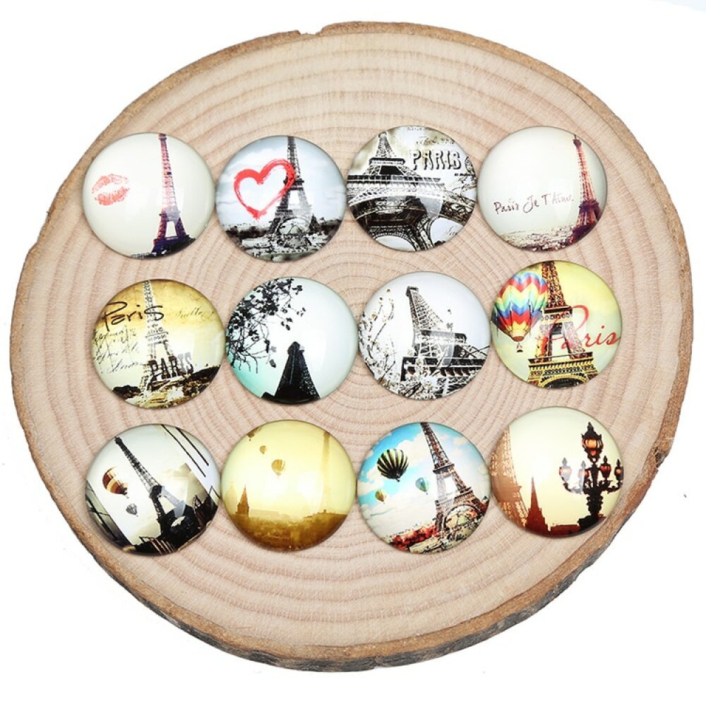 Lot 20 round glass cabochons 25mm Eiffel Tower 03 mixed Glass cabochon 