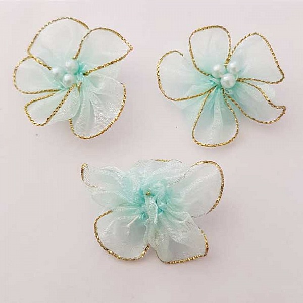 Lot 3 colorful flowers Organza Fabrics Sky