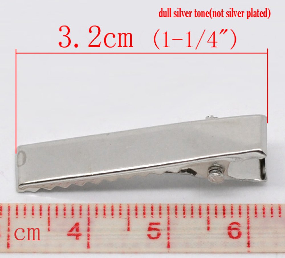 Set of 10 Crocodile clips - Silver color 32 mm x 7 mm.