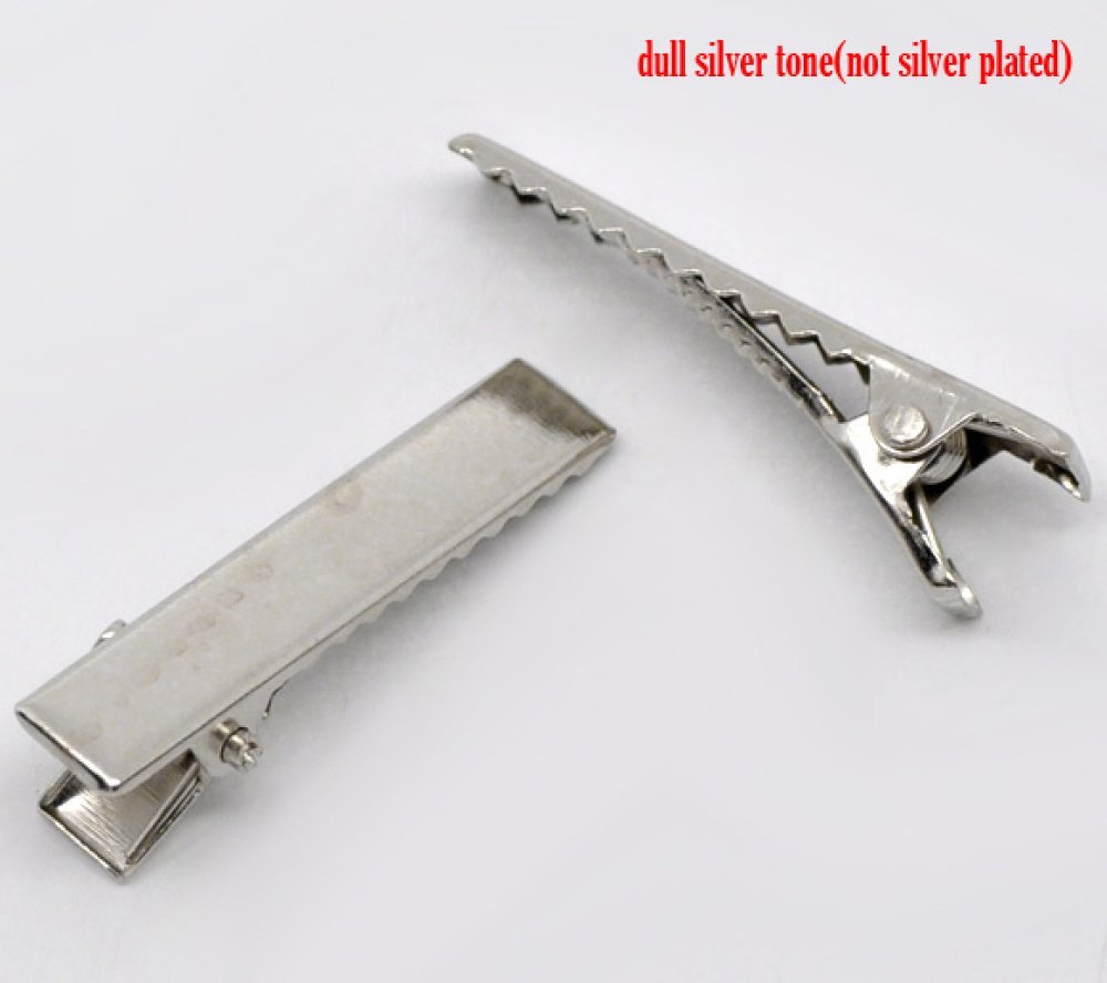 Set of 10 Crocodile clips - Silver color 32 mm x 7 mm.