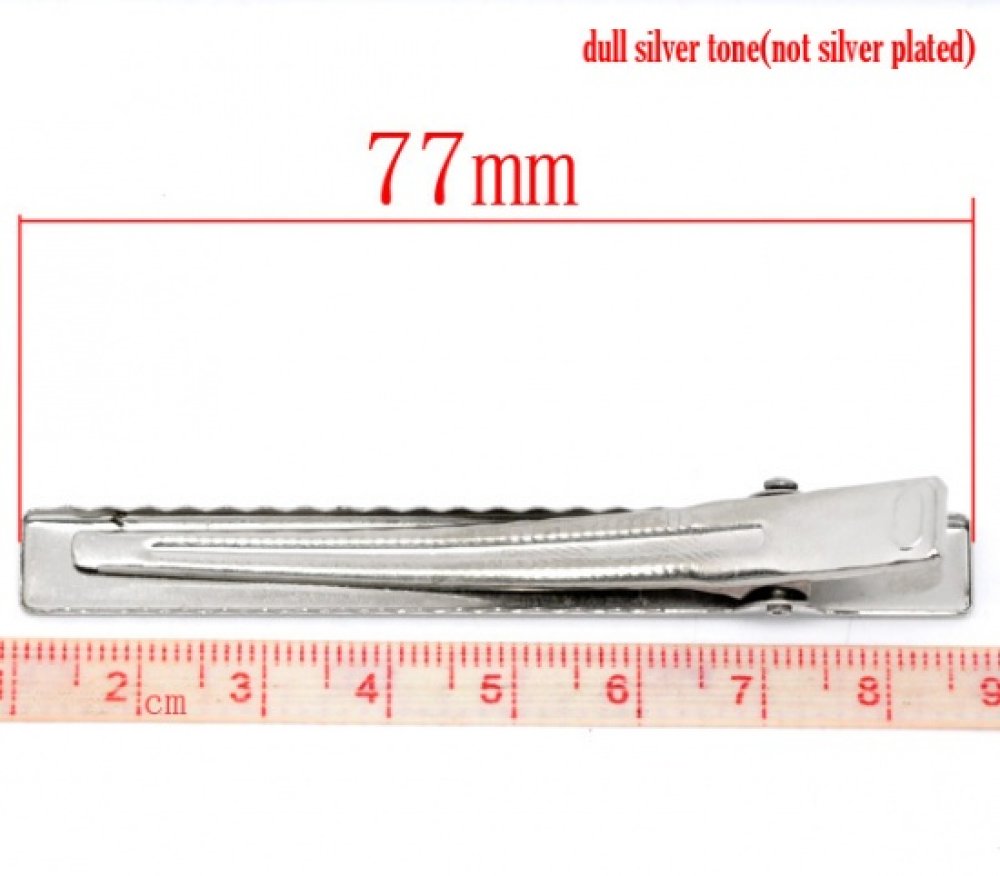 Set of 10 Crocodile clips - Silver color 75 mm x 9 mm