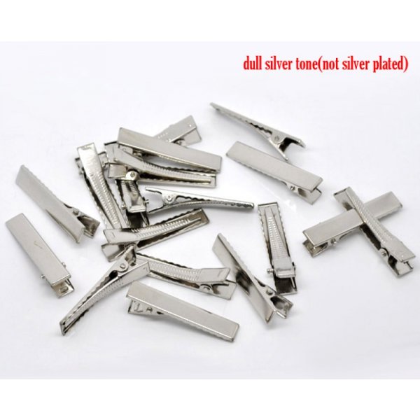 Lot de 50 pinces barrettes Crocodiles - Couleur Argent 40 mm x 8 mm.