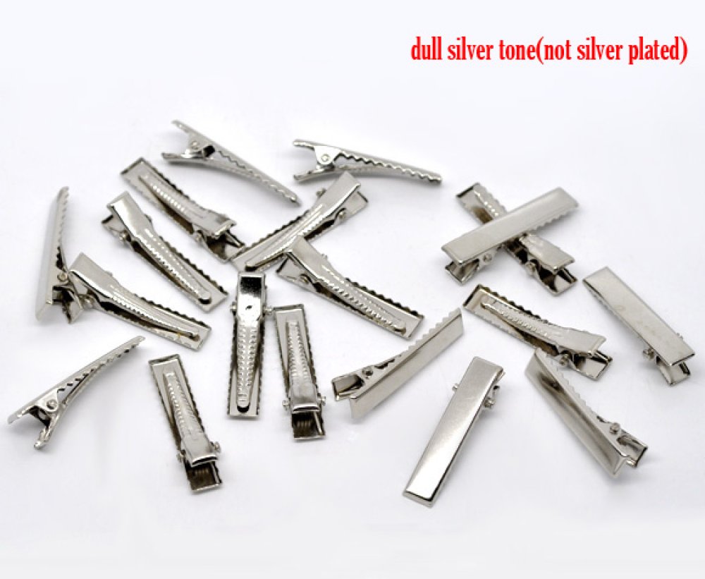 Set of 50 Crocodile clips - Silver color 32 mm x 7 mm.