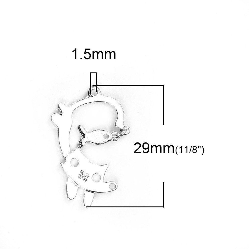 Set of 5 Zinc Alloy Cat Charms No. 3 Silver Fish Cat 29 mm x 19 mm