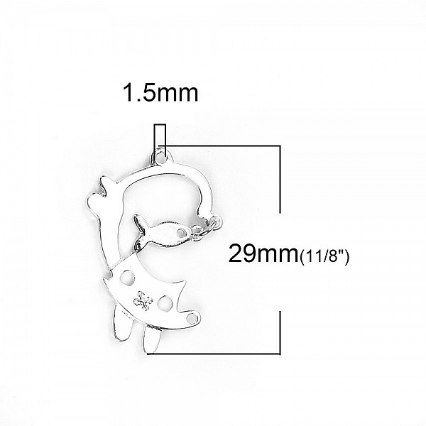 Set of 5 Zinc Alloy Cat Charms No. 3 Silver Fish Cat 29 mm x 19 mm