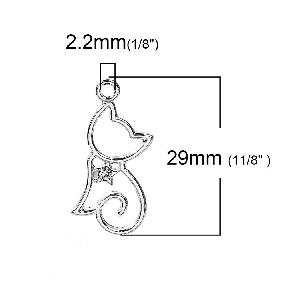 Lot of 5 Charms Cats N°2 Silver 29 mm x 13 mm