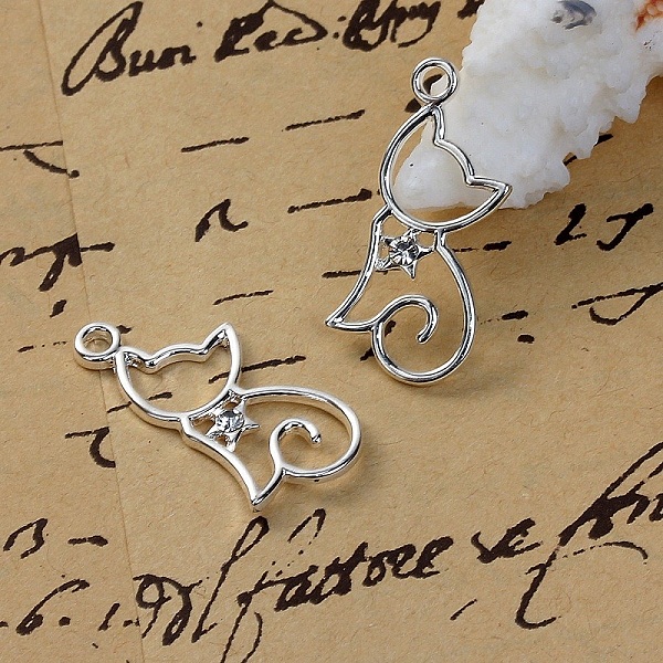 Lot of 5 Charms Cats N&deg;2 Silver 29 mm x 13 mm