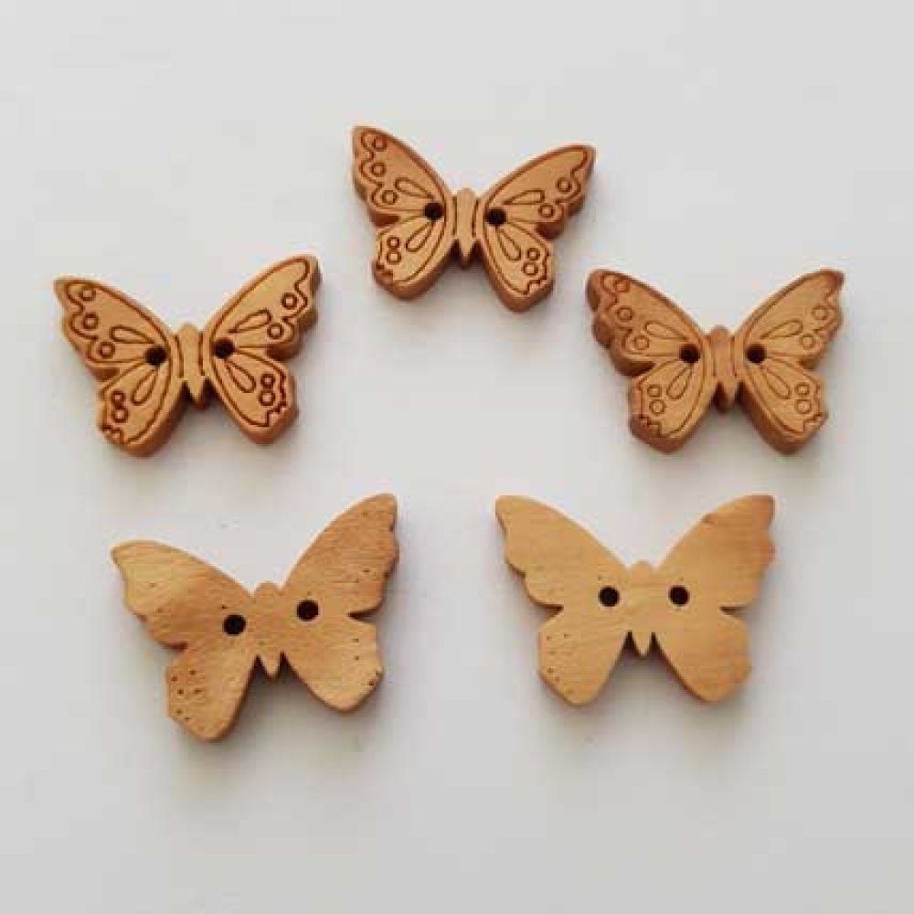 Lot de 5 boutons bois papillons N°02