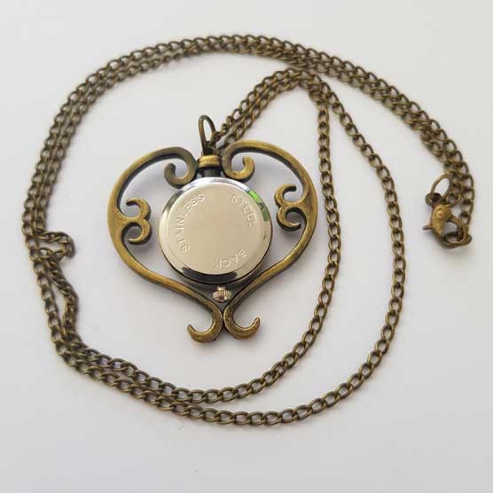 Antique Bronze Heart Gusset Watch with Chain