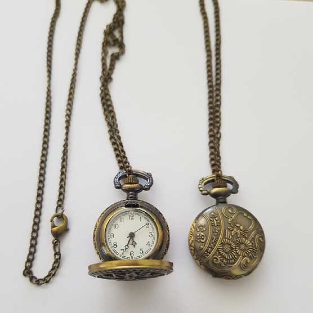 Flower 01 Antique Bronze Gusset Watch with Chain