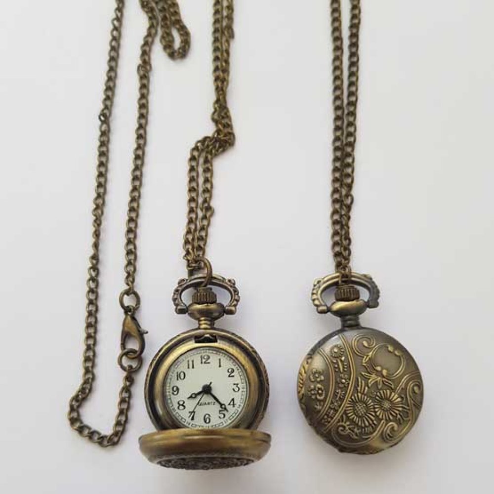 Flower 02 Antique Bronze Gusset Watch with Chain