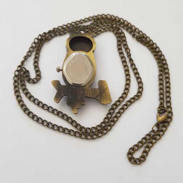 Antique Bronze Owl Gusset Watch with Chain