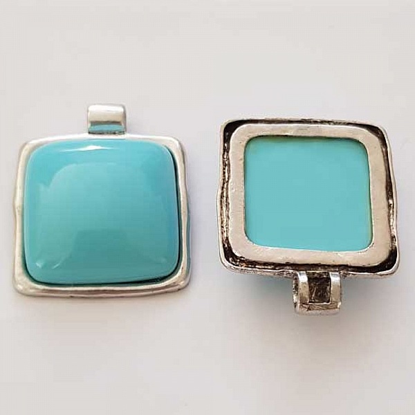 Pendentif N&deg;001-G en Alliage Carr&eacute; Turquoise