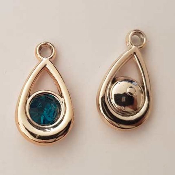 Pendentif en plastique et strass acrylique goute N&deg;05 turquoise fonc&eacute;