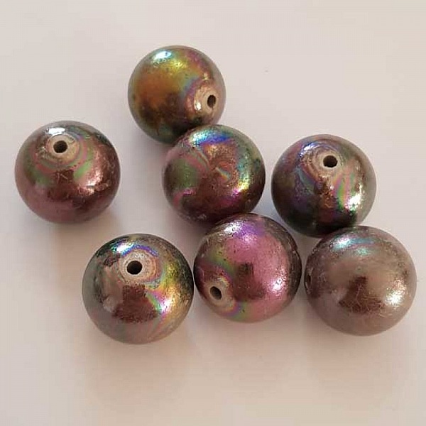 Perle Acrylique Ronde 22 mm Marron Reflet Vert 03 x 1 Pi&egrave;ce