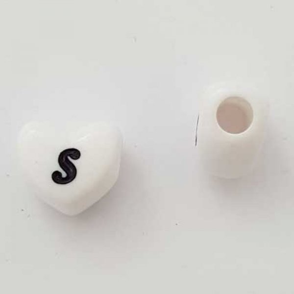 Perle C&oelig;ur Lettre S Blanc Noir 11mm