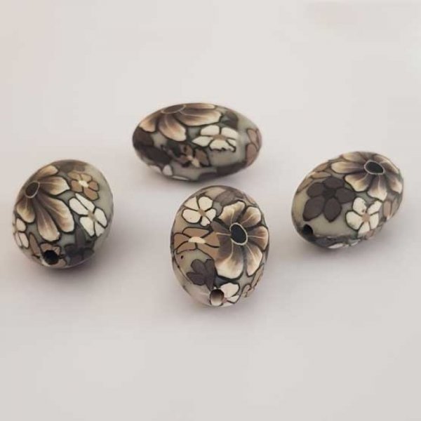 Perle Ovale p&acirc;te polym&egrave;re 19 x 29 mm Fleur N&deg;02