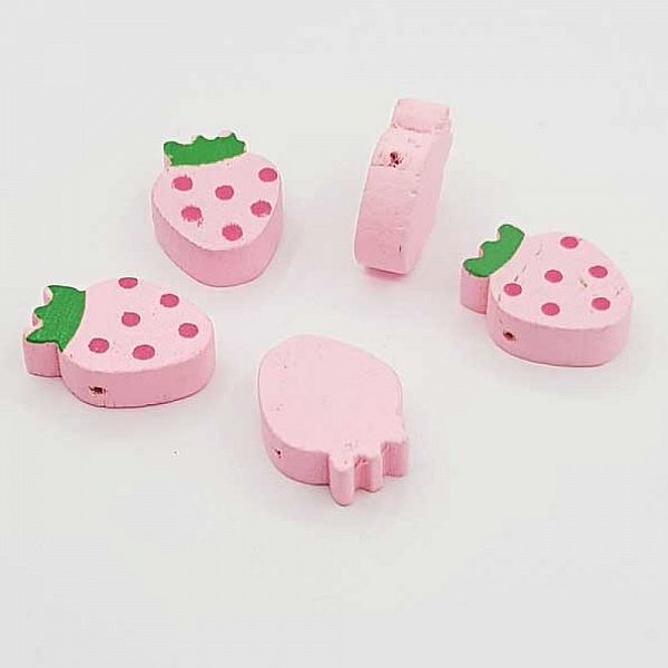 Wooden bead strawberry shape pink N&deg;01-01