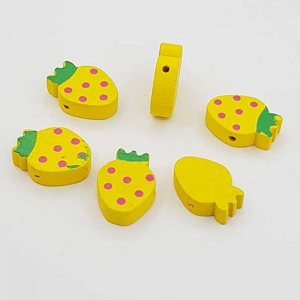 Wooden bead strawberry shape yellow N&deg;01-03