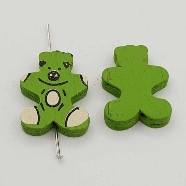 Wooden bead shape green bear N&deg;01-04.